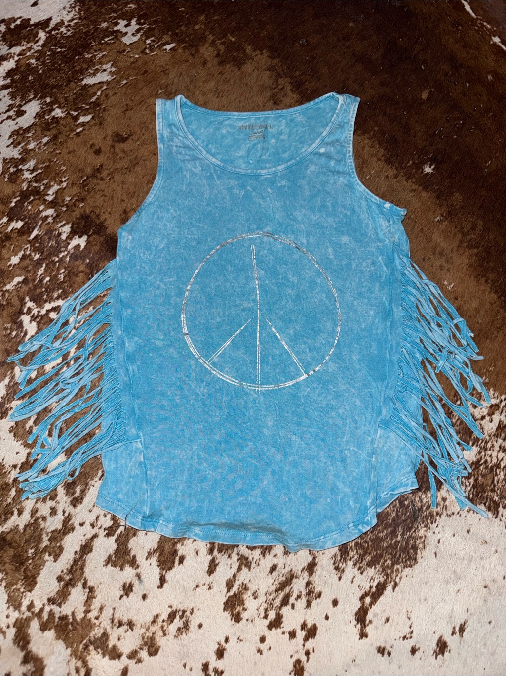 Exhilaration Girls Blue Fringe Peace Tank Top